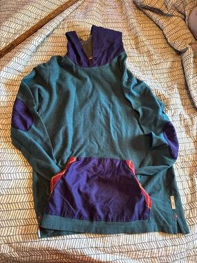Koto teal patchwork  material Men's green and Purple Pullover Hoodie